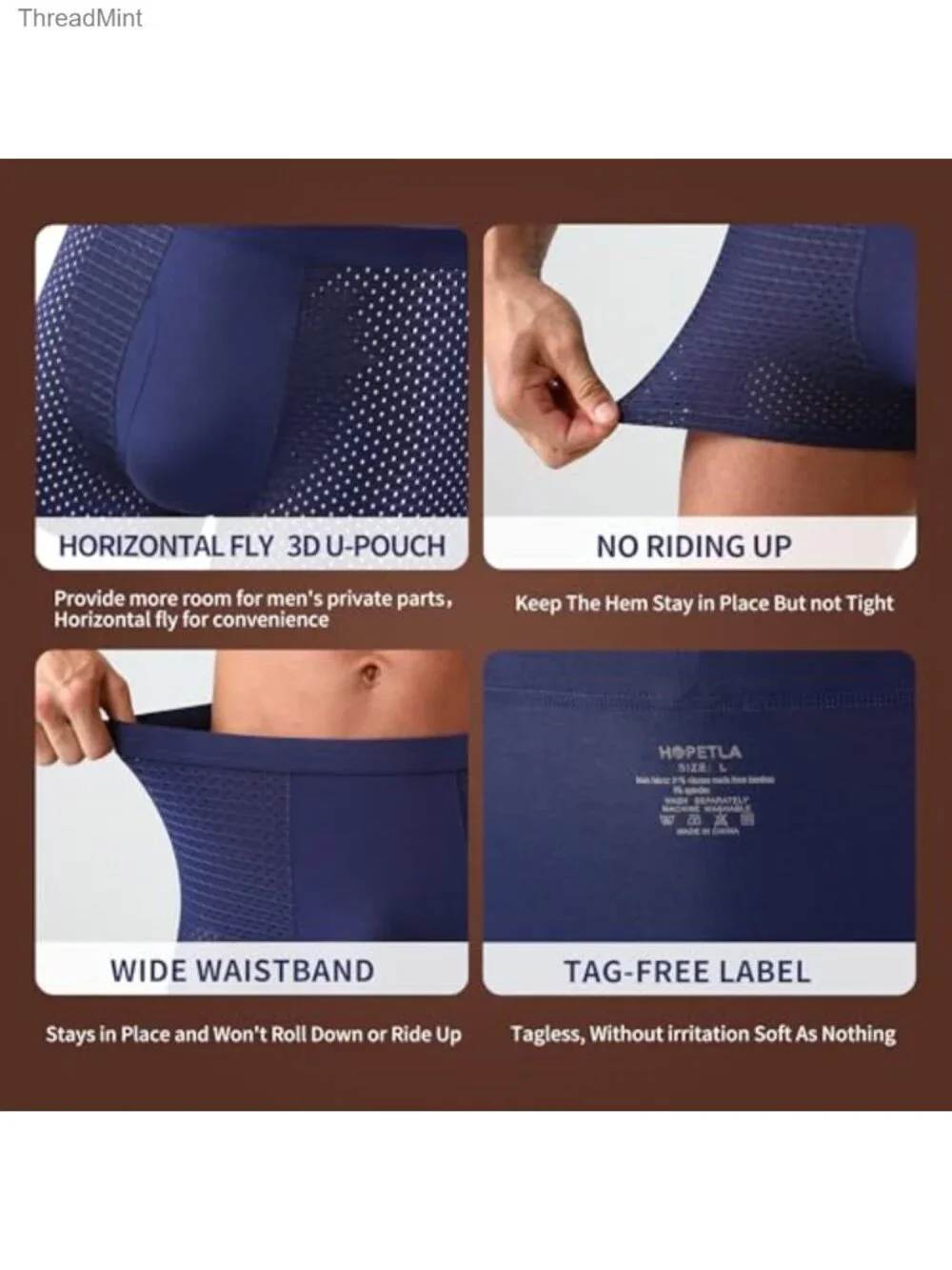 Bamboo Viscose Boxer Briefs Breathable Moisture Wicking 5 Pack